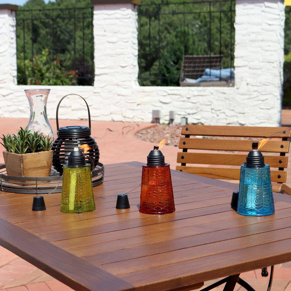 Multicolor Glass Tabletop Torches with Fiberglass Wicks - Set of 3