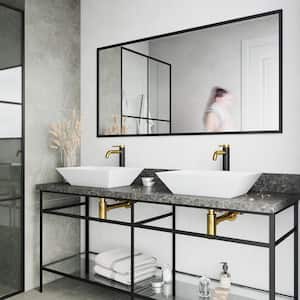 Matte Stone Vinca Composite Rectangular Vessel Bathroom Sink in White with Faucet and Pop-Up Drain in Matte Gold