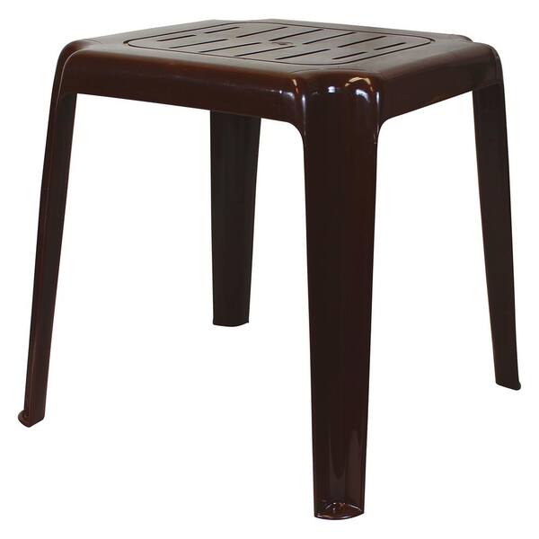 Emsco 17 in. Brown Stackable Slotted Plastic Outdoor Side Table