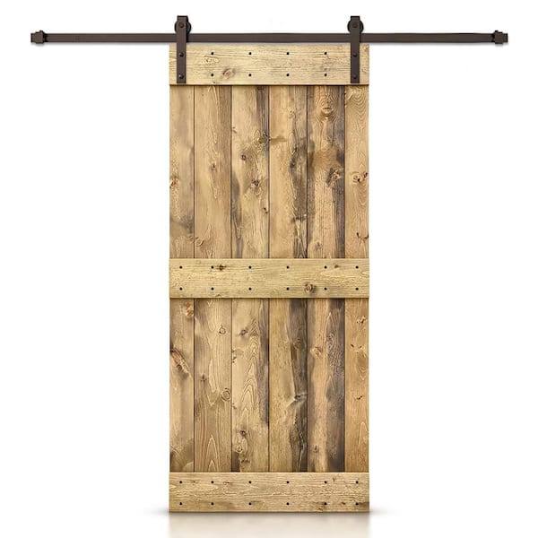 CALHOME 26 in. x 84 in. Distressed Mid-Bar Series Weather Oak Stained DIY Wood Interior Sliding Barn Door with Hardware Kit