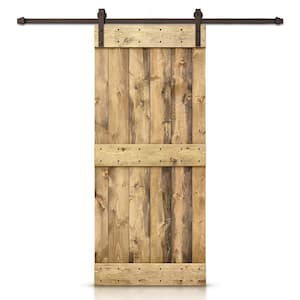 Mid-bar Series 30 in. x 84 in. Pre-Assembled Weather Oak Stained Wood Interior Sliding Barn Door with Hardware Kit