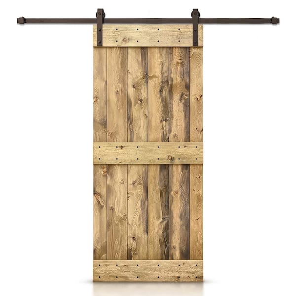 CALHOME Mid-bar Series 30 in. x 84 in. Pre-Assembled Weather Oak Stained Wood Interior Sliding Barn Door with Hardware Kit
