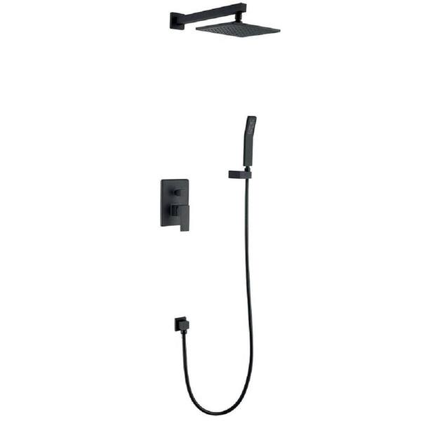 Aurora Decor Single-Handle 1-Spray Square High Pressure Dual Shower Faucet in Matte Black (Valve Included)