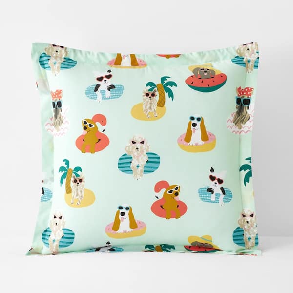 The Company Store Company Cotton Playful Dogs Blue Multi Cotton Percale Euro Sham