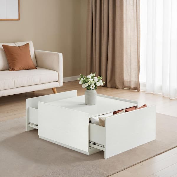 Furniture of America Elix 31.5 in. White Square Wood Coffee Table with ...