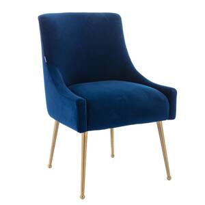 Modern Dark Blue Velvet Accent Chair Leisure Side Chair with Gold Chromed Legs
