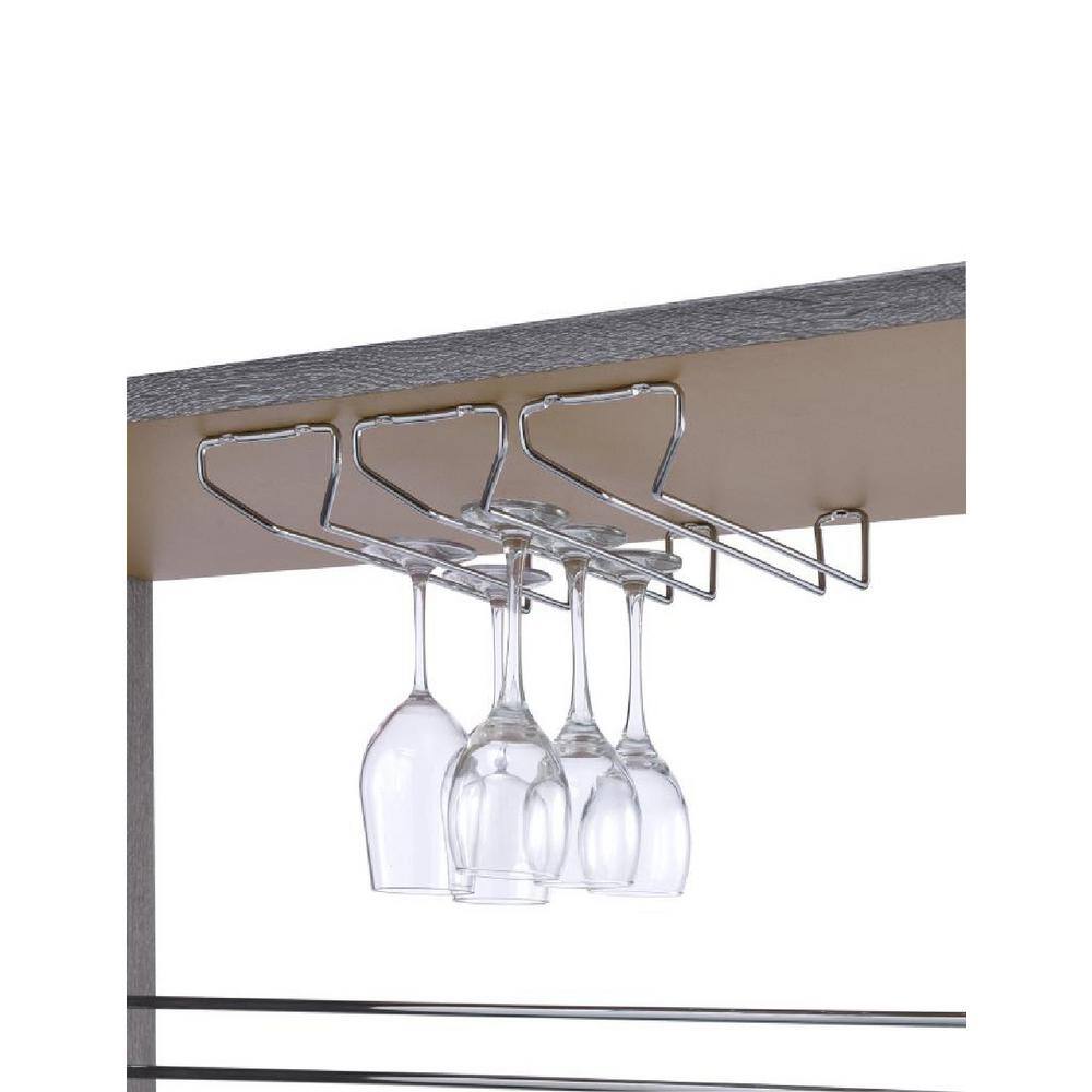 Weathered Gray and Chrome Rectangular Bar Unit with Glass Shelves