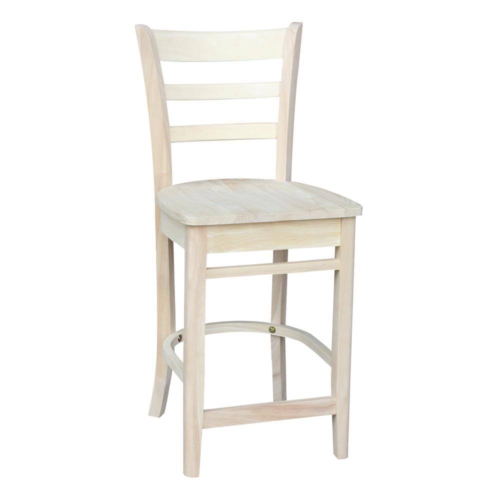Emily Solid Parawood Counter Height Stool, 24" Seat, Unfinished