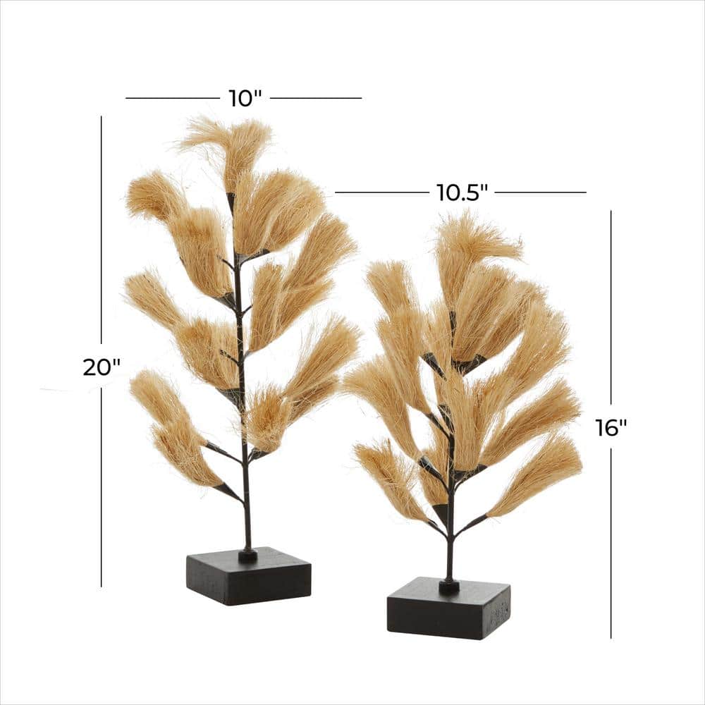 Natural Willow Grass Wood and Metal Sculpture Set
