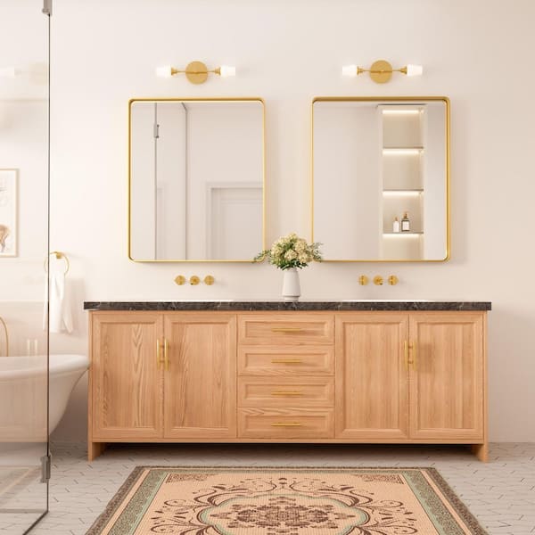 30 in. W x 36 in. H Modern Rectangular Aluminum Framed Wall Bathroom Vanity Mirror in Brush Gold Bathroom Mirrors