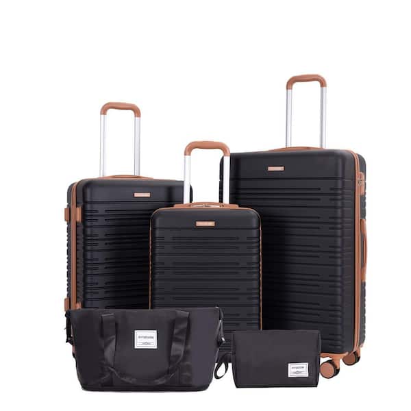 5-Piece Black ABS Hardside Spinner Luggage Set with Travel Bag and Toiletry Bag (20/24/28 in. )