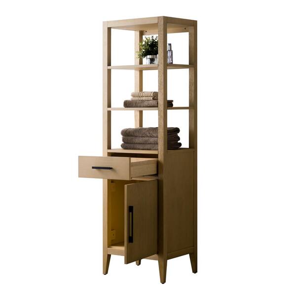 Vanity Art 21 in. W x 17 in. D x 72 in. H Brown MDF Floor Standing Linen Cabinet with Soft Close Door in Natural Oak/MB