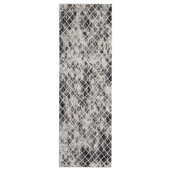HomeRoots Gray, Ivory 2 ft. x 8 ft. Abstract Runner Rug
