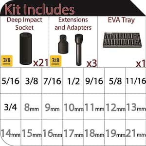 3/8 in. Drive SAE/Metric Deep Impact Socket Set in EVA Foam (24-Pieces)