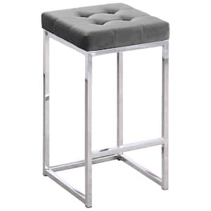 Jersey 26.5 in. H Gray Velvet Counter Height Stool in Silver (Set of 2)