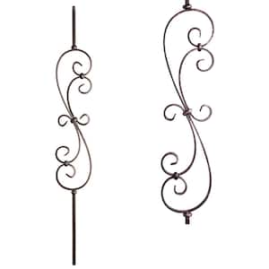 Scrolls 44 in. x 0.5 in. Oil Rubbed Bronze Large Spiral Scroll Hollow Wrought Iron Baluster
