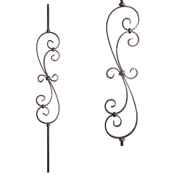HOUSE OF FORGINGS Scrolls 44 in. x 0.5 in. Oil Rubbed Bronze Large Spiral Scroll Hollow Wrought Iron Baluster