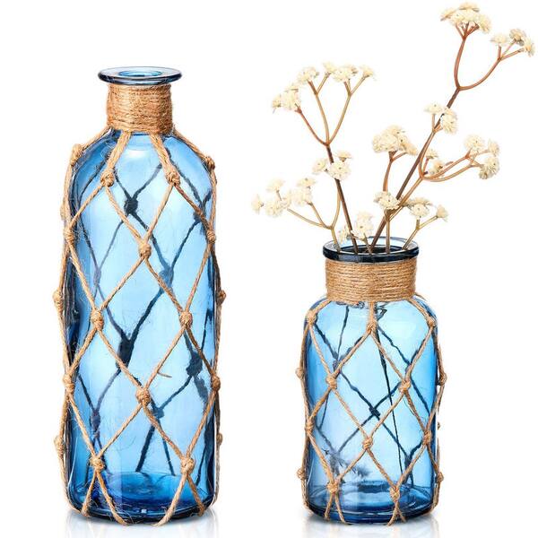 Coastal Glass Series 8.07 in. in Blue Glass Bottle Decorative Vase