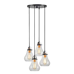 16.5 in. 4-Light Bronze Cluster Pendant with Teardrop Glass Shade