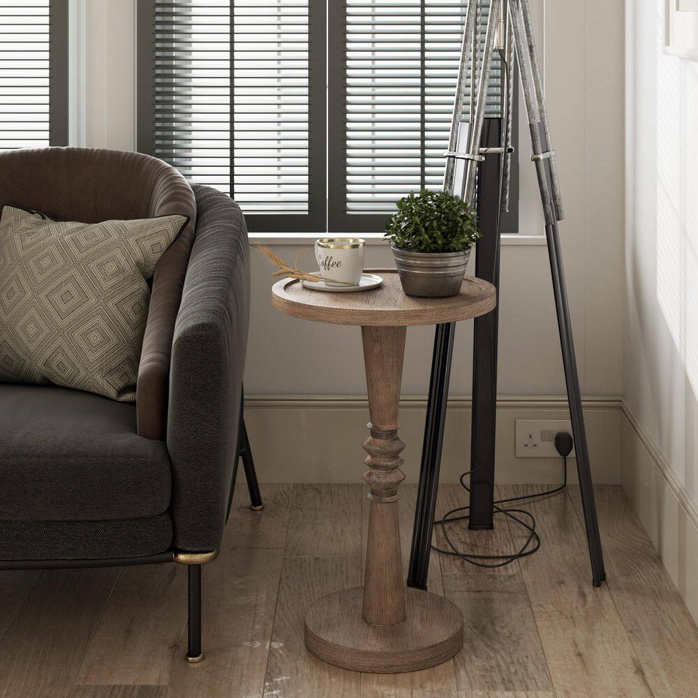 Farmhouse Rustic Distressed Wood Round Pedestal Drinking Table