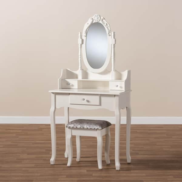 Baxton Studio Veronique 2 Piece White Bedroom Vanity Set 151 9208