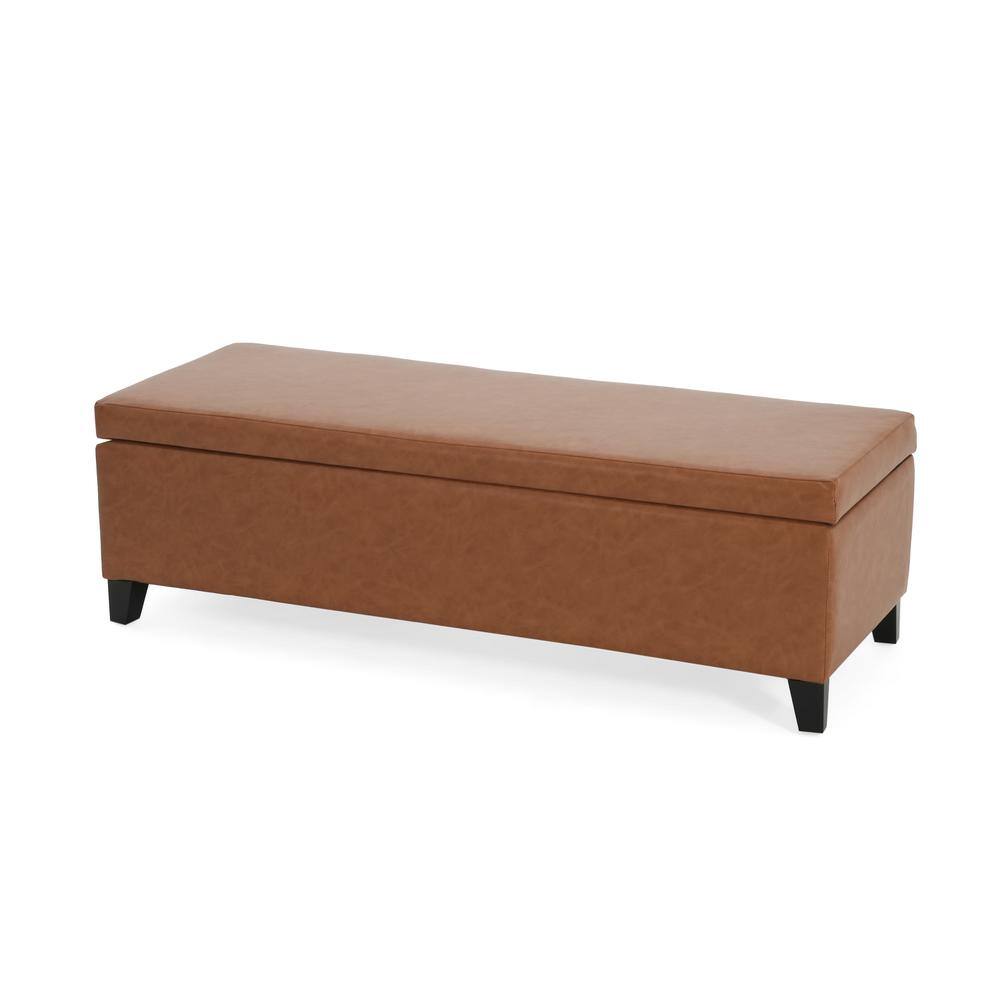 Tomlin Orange Brown Bedroom Bench Faux Leather Storage Ottoman