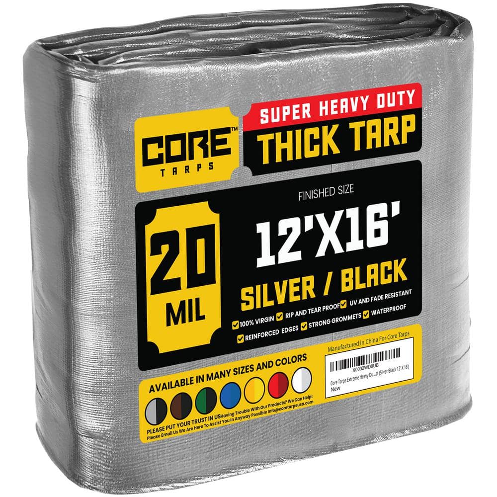CORE TARPS 12 ft. x 16 ft. Silver/Black 20 Mil Heavy Duty