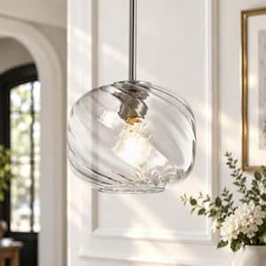 RayHome 7.87in 1-Light Modern Brushed Nickel Adjustable Height Pendant Light with Clear Swirl Glass for Kitchen Island