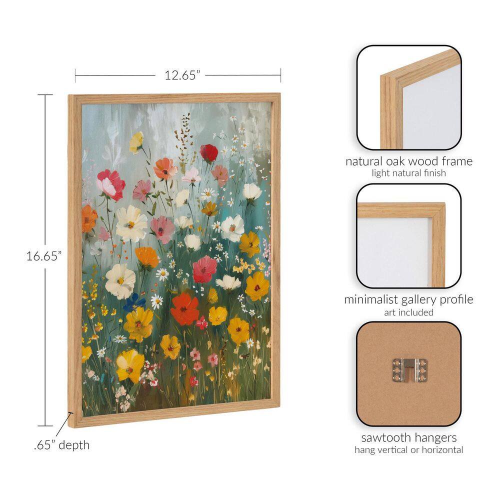 Natural Boho Wildflower Garden Print in Solid Wood Frame