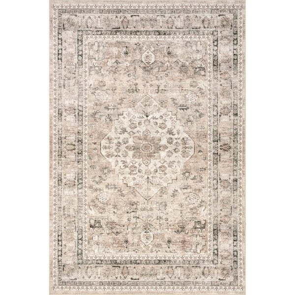 Keyara Spill Proof Washable Stone 8 ft. x 8 ft. Indoor Area Rug