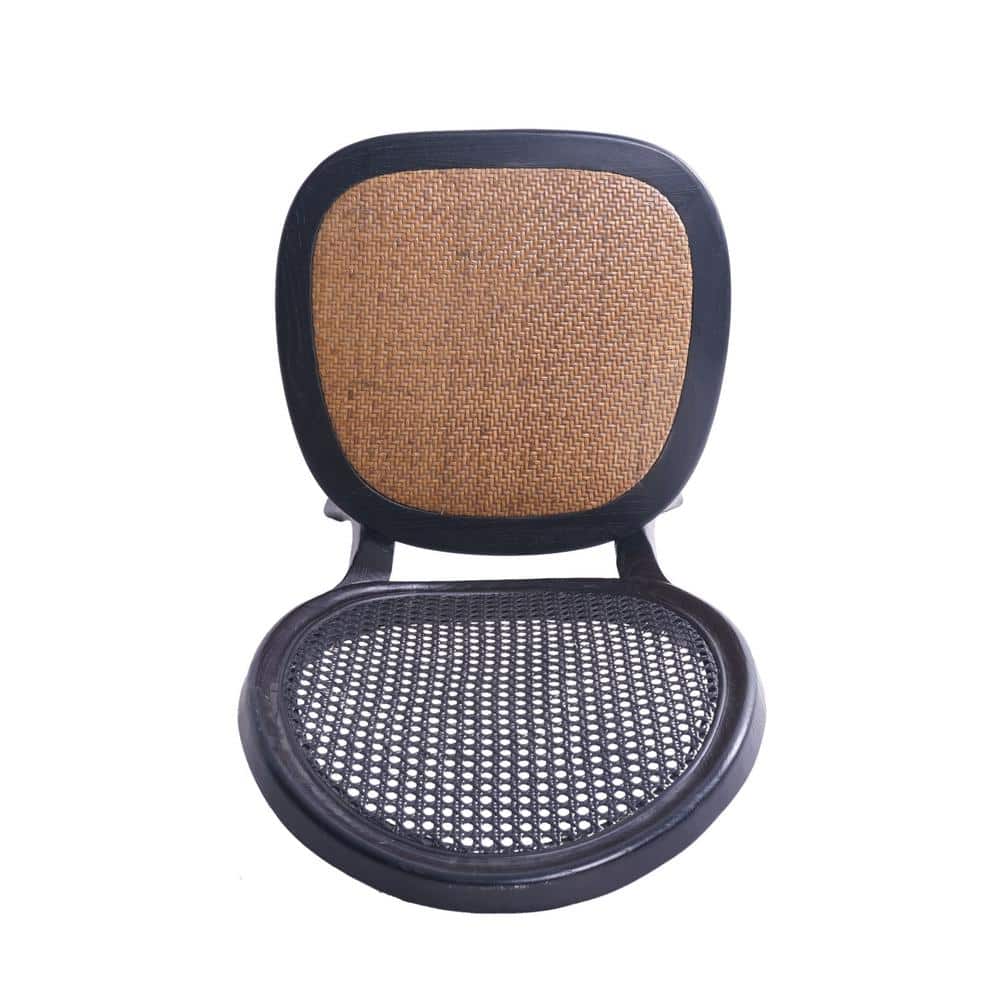 Matte Black Wood and Cane Low Back Side Chair Set