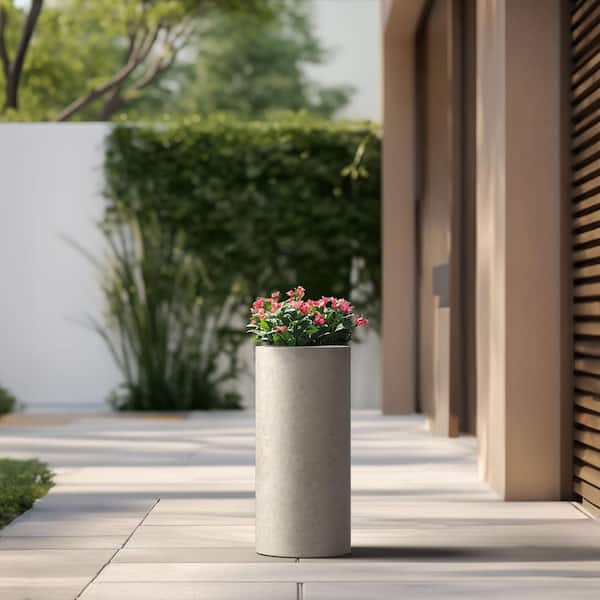 8.5 in. Large Light Gray Concrete Round Planter / Pot with Drainage Holes
