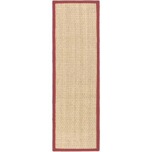 Natural Fiber Natural/Red 3 ft. x 16 ft. Border Woven Runner Rug