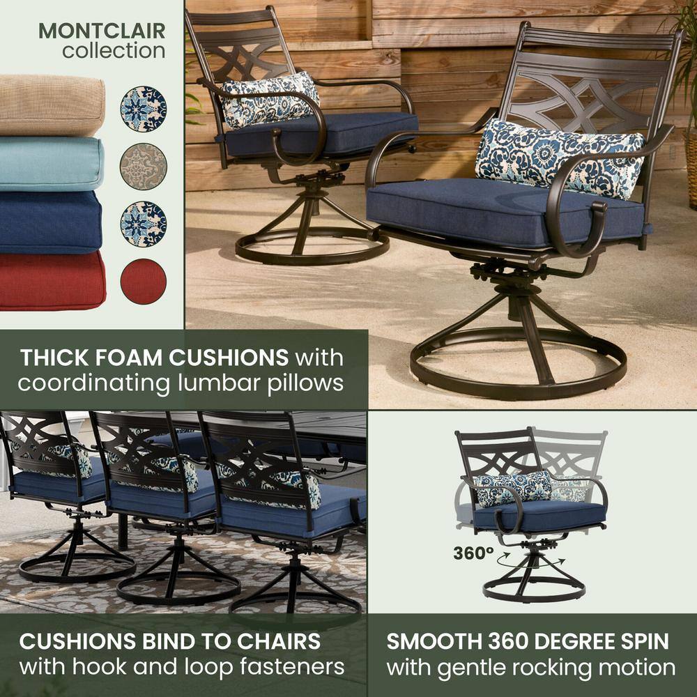 Montclair Navy Blue 9-Piece Steel Outdoor Dining Set with Swivel Rockers