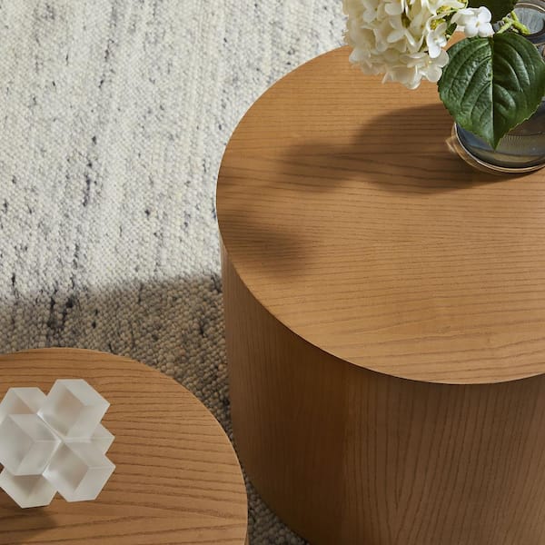3 Piece Modern Farmhouse Living Room Round Coffee Table Set Cocktail Table Set Nesting Table Natural Wood End Table Sets With Handcrafted Wood Ri