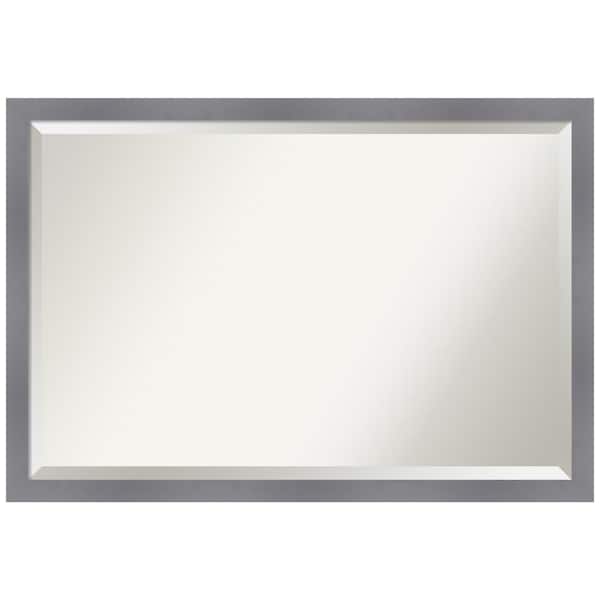 Amanti Art Edwin Grey 38.5 in. x 26.5 in. Beveled Casual Rectangle Wood Framed Bathroom Wall Mirror in Gray