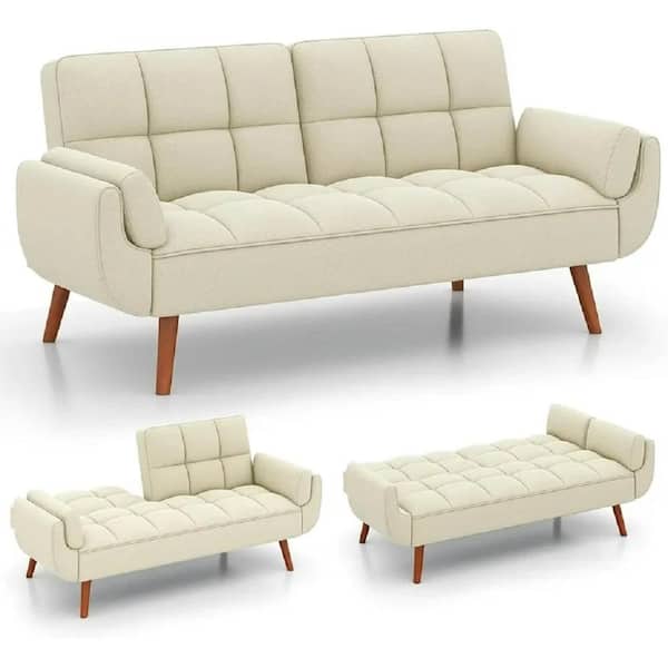 WONDER COMFORT Elegant 75 in. Beige Twin Size Sofa Bed Futon Convertible Couch Loveseat for Living Room