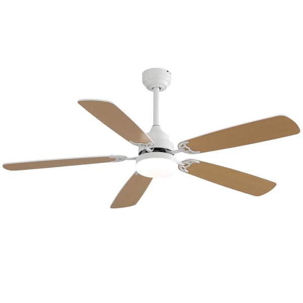 PUDO 52 in. Classic Integrated LED White Indoor Ceiling Fan Light with 2 Color Blade and Adjustable Color Temperature