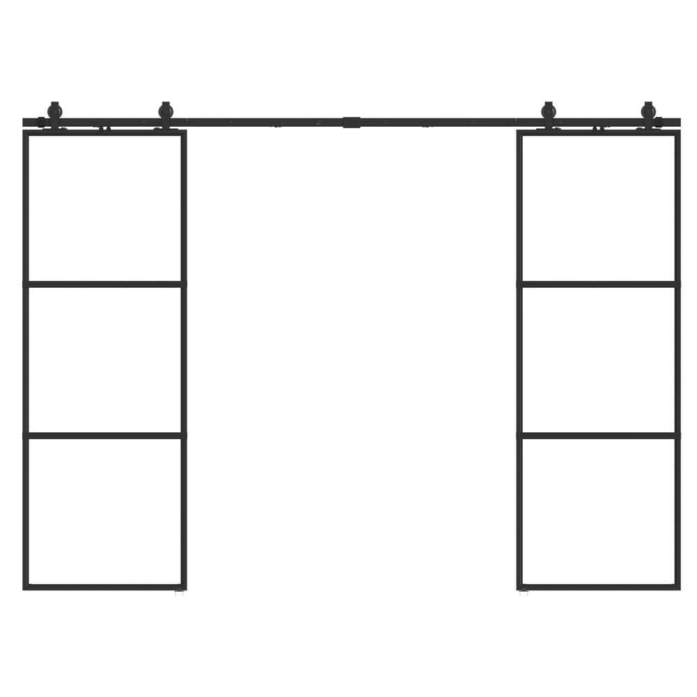 60 in. x 84 in. Full-lite Clear Glass Black Metal Frame Double Sliding Barn