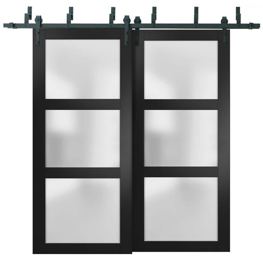 84 in. x 96 in. 2 Panel Frosted Glass Black Matte Solid Wood Sliding Barn Door with Hardware Kit price history on PriceWatchPro