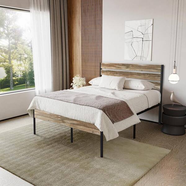 VECELO Full Bed Frame, Slate Color Metal Frame Full Platform