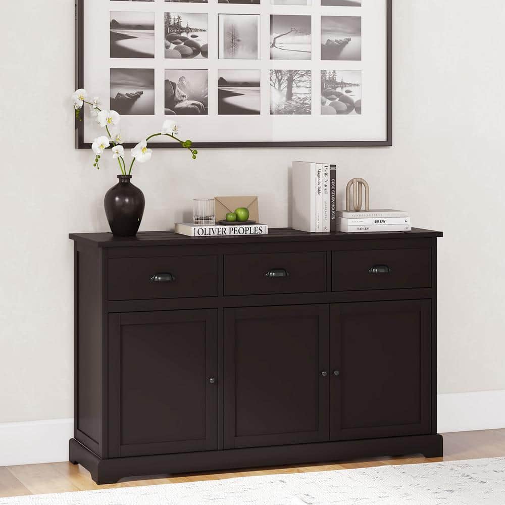 Brown MDF and Particleboard Sideboard Buffet Cabinet with 3 Drawers