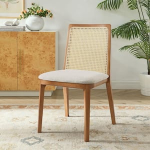 Monarch Wood Dining Accent Chair with Cane Back and Padded Seat in Honey Natural Heathered Weave Ivory