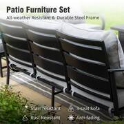 7 Seat 6-Piece Metal Outdoor Patio Conversation Set with Gray Cushions, Swivel Chairs, Rectangular Fire Pit Table