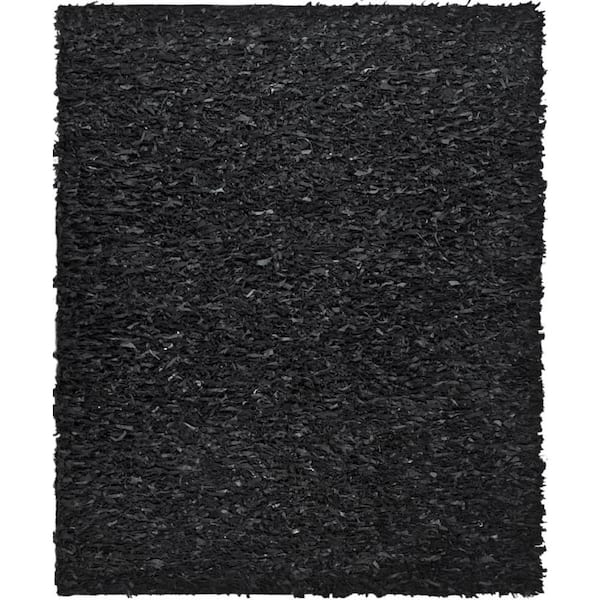 SAFAVIEH Leather Shag Black 8 ft. x 10 ft. Solid Speckled Area Rug
