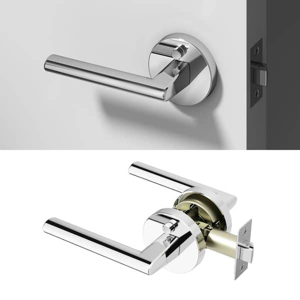 Brio Metal Chrome Privacy Bed/Bath Round Door Handle with Push Button and Round Rosette
