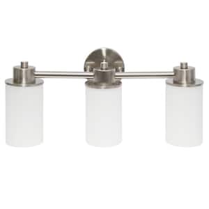 6.50 in. 3-Light BrushedNickel and Opaque White Metal and Glass Shade Vanity Uplight Downlight Wall Fixture