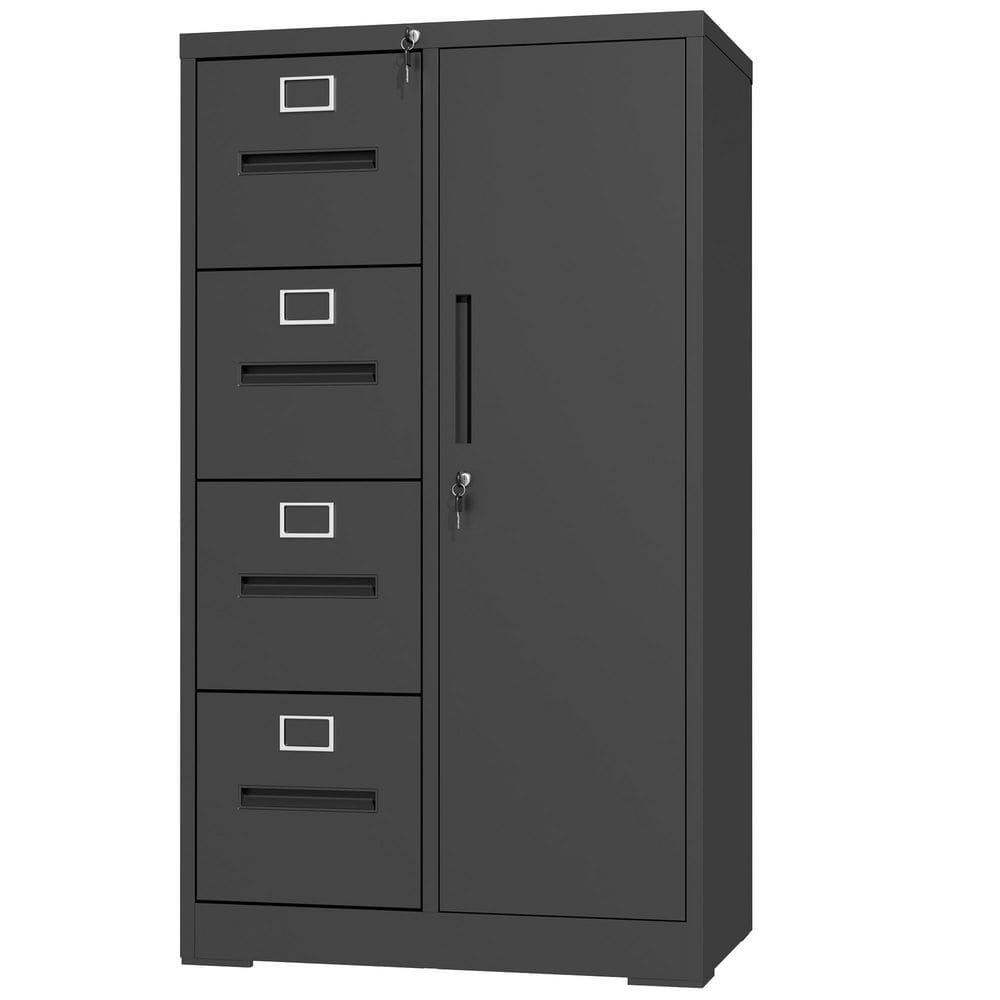 Black 52 in. H Vertical Filing Cabinet Office Storage Cabinet with 4 Drawers Lock and Storage Door Steel File Cabinet price history on PriceWatchPro