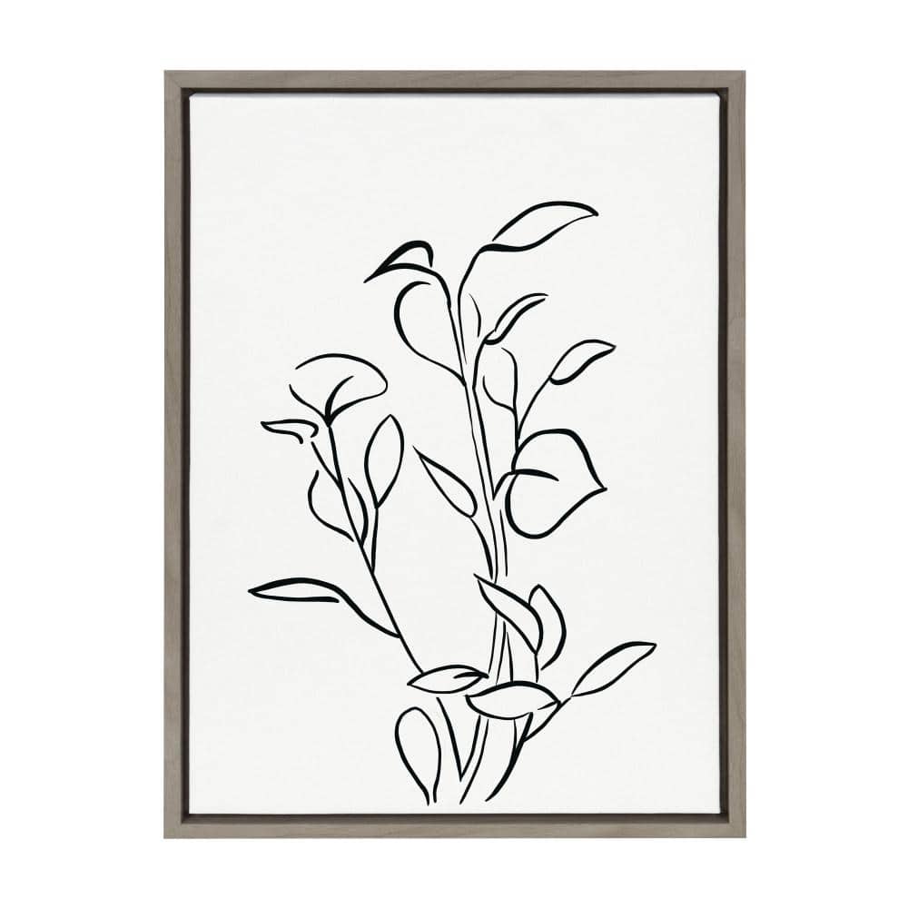 Gray Framed Botanical Sketch Print on Canvas, 18x24