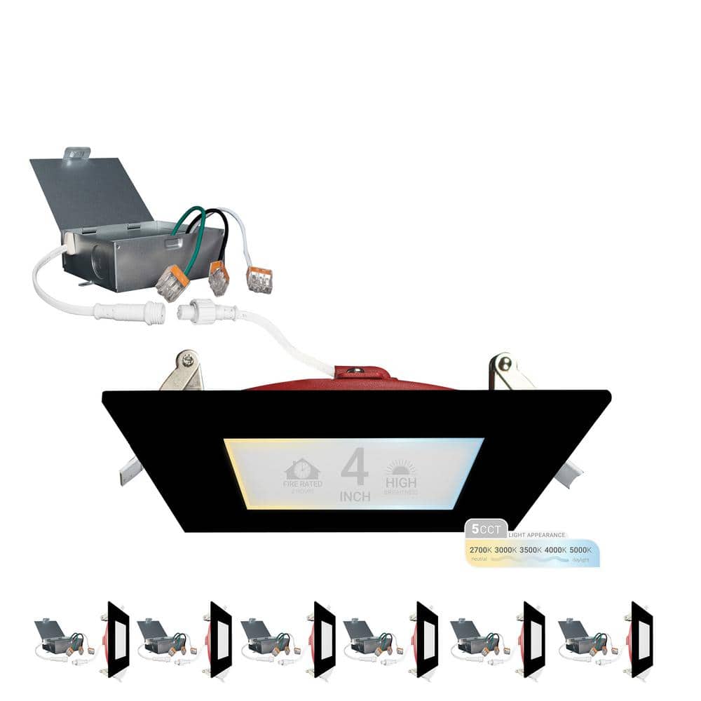 4 in. Black Square Trim 2HR Fire Rated Canless 27K-50K Select New Construction Integrated LED Recessed Lighting Kit 6PK price history on PriceWatchPro